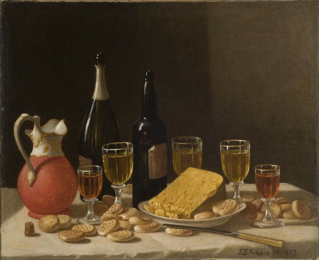 Still Life with Bottles, Wine, and Cheese