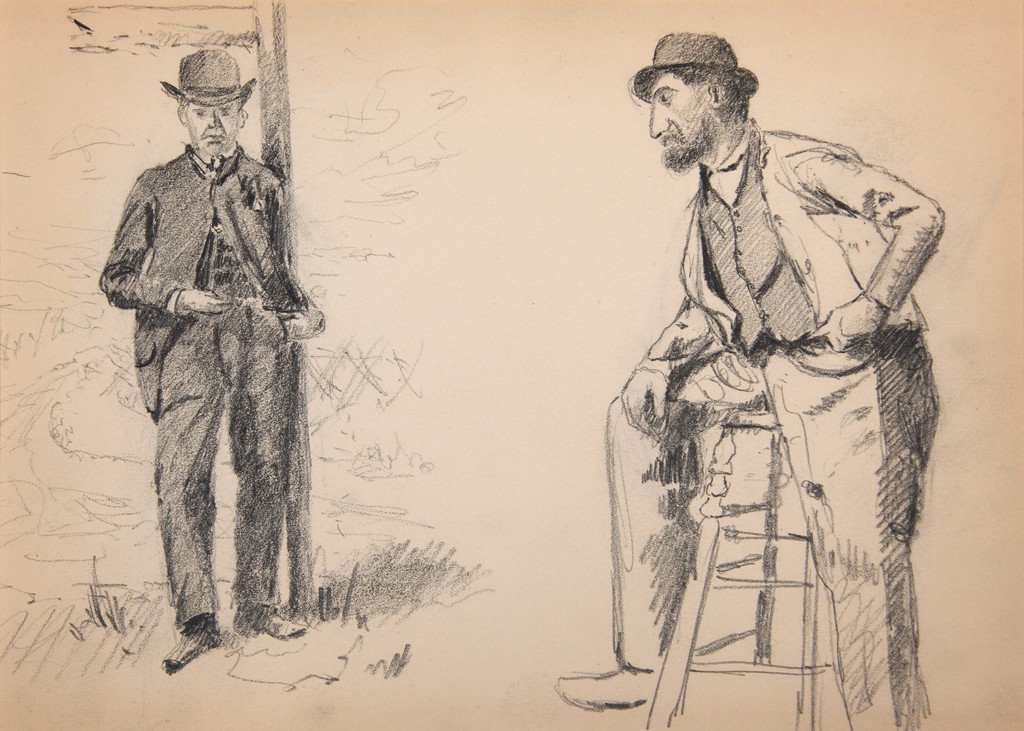 Man on a Stool/ Man Leaning Against Pole