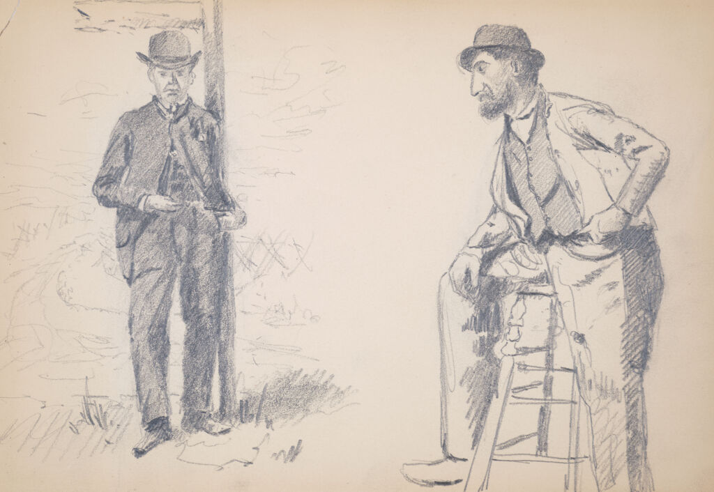 Man on a Stool/ Man Leaning Against Pole