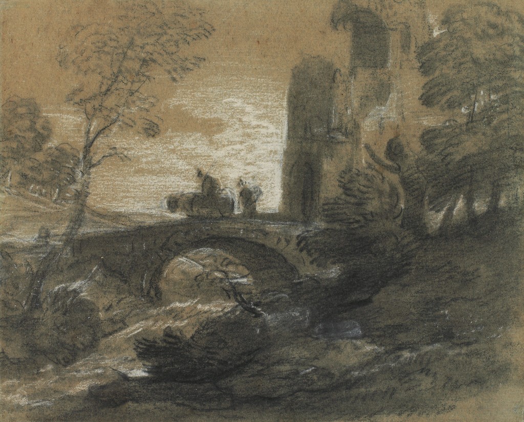 Wooded Landscape with Horseman Crossing a Bridge and Ruined Building