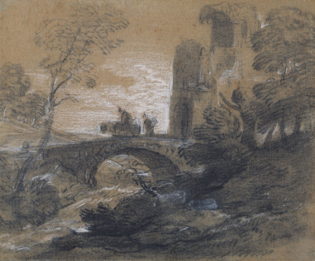 Wooded Landscape with Horseman Crossing a Bridge and Ruined Building