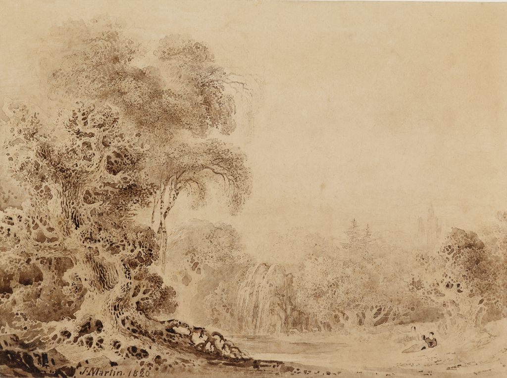 Castle in a Wooded Landscape and Figures Resting Near a Pool