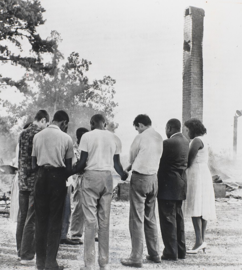 Members of SNCC Praying at Burned-Out Church, Dawson, Georgia