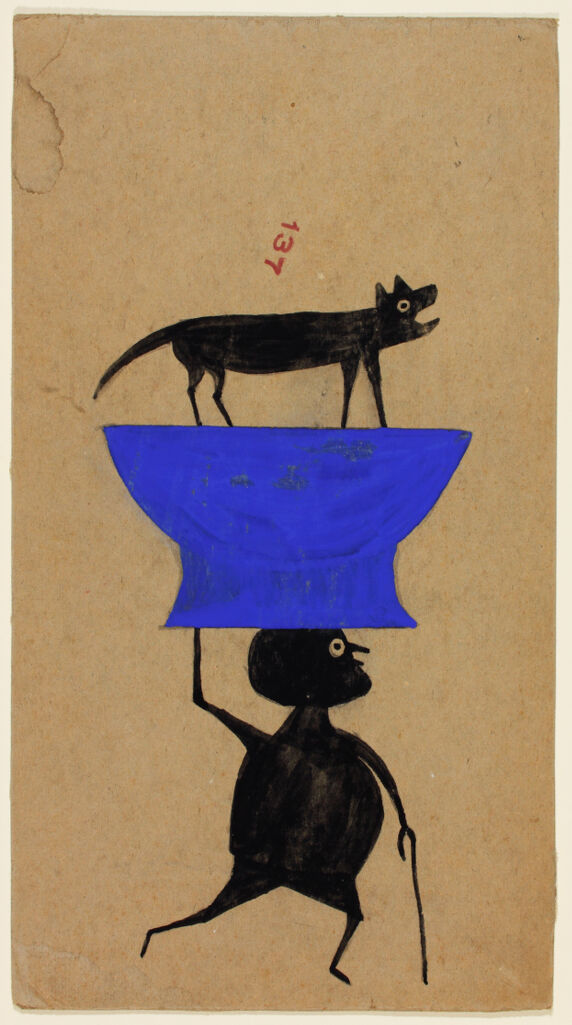 Untitled (Man Carrying Dog on Object)