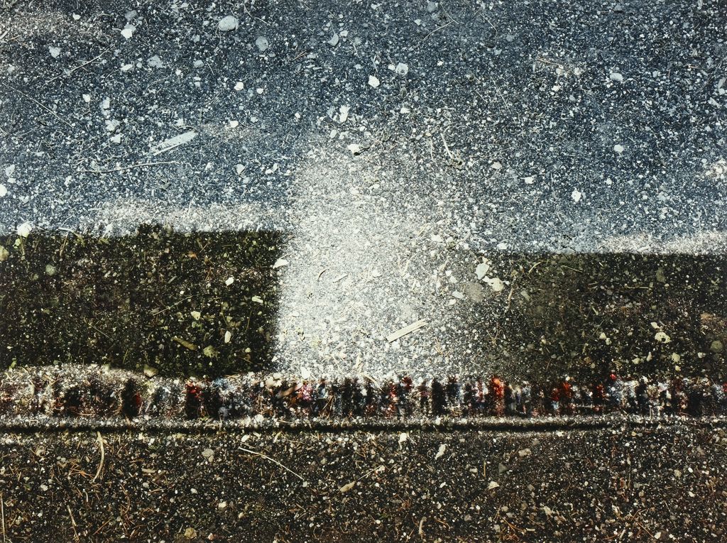 Tent-Camera Image on Ground: View of Old Faithful Geyser, Yellowstone National Park, Wyoming