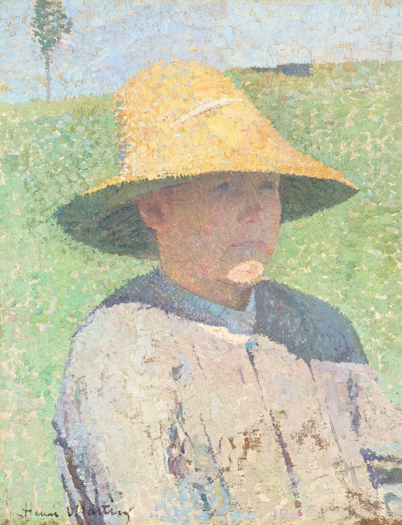Portrait of a Young Boy Wearing a Straw Hat