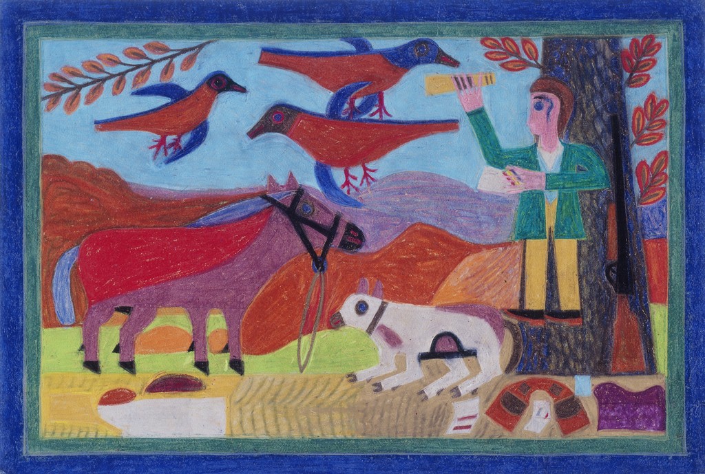 Man with Dog, Horse, and Birds