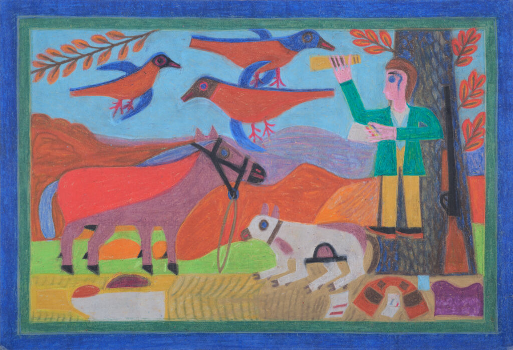 Man with Dog, Horse, and Birds
