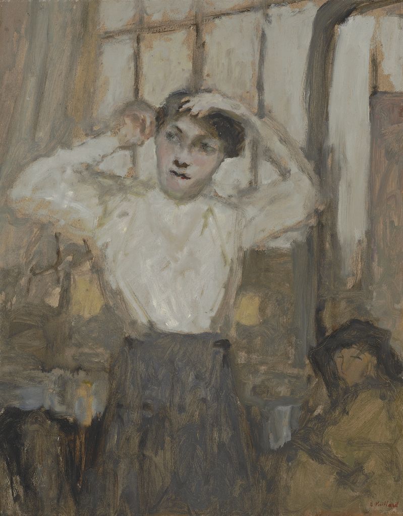 Model Fixing Her Hair in the Studio (Modèle se coiffant dans l’atelier)