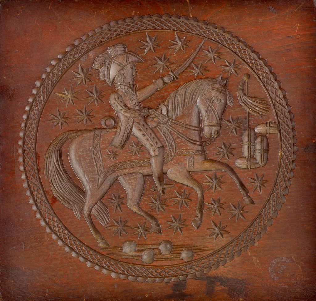 William Henry Harrison on horseback with raised sword and 26 stars