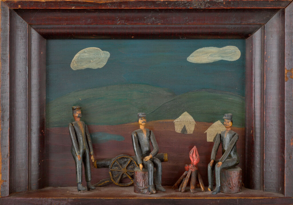 Civil War tableau depicting Union soldiers around a campfire