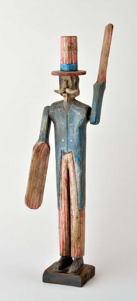 American polychrome carved wooden Uncle Sam whirligig, initialed RAW on base
