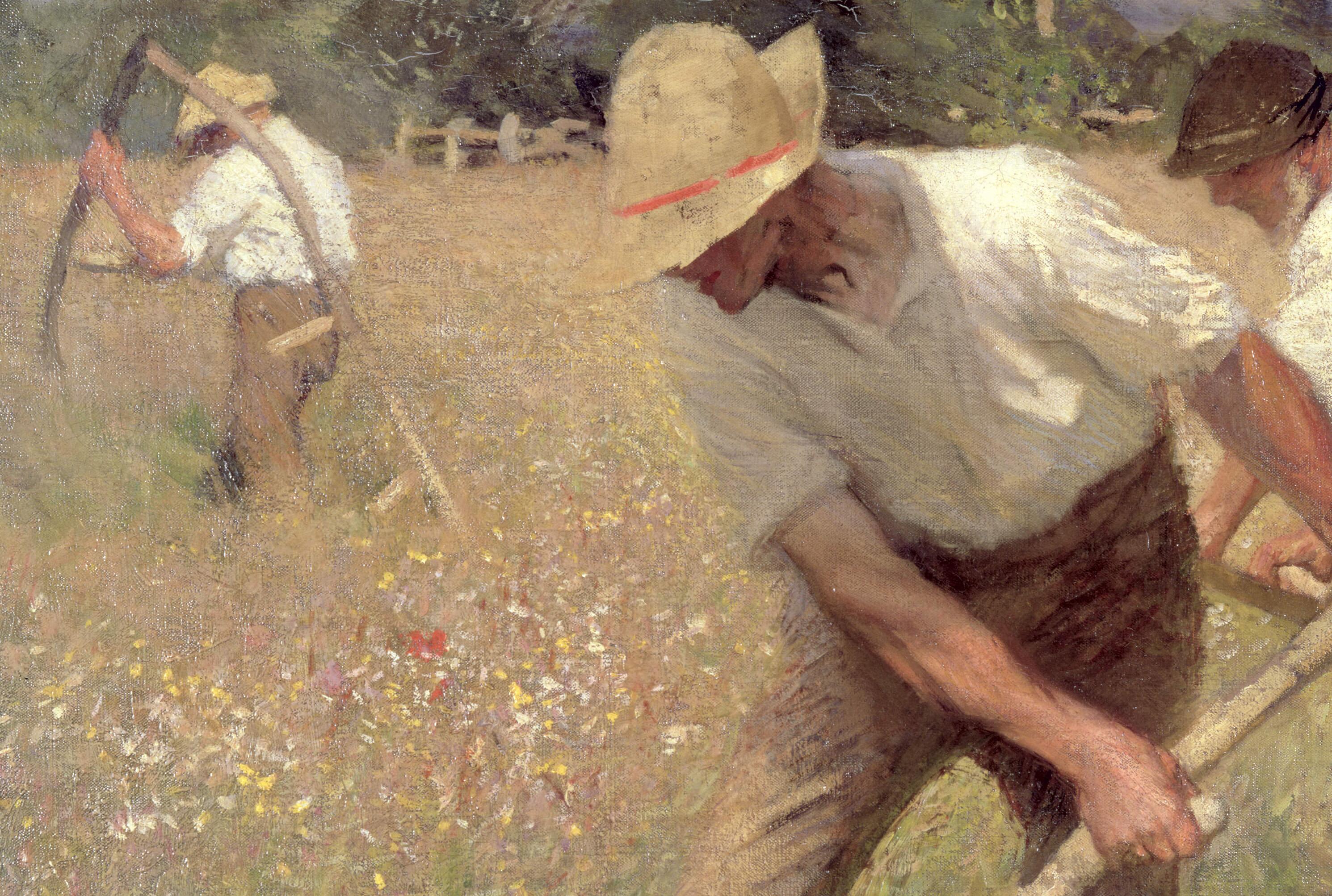 George Clausen, <i>The Mowers</i>, 1891, oil on canvas, 97.2 x 76.2 cm. Collection of Lincolnshire County Council, Usher Gallery, Lincoln (LCNUG 1927.1893). Digital image courtesy of Bridgeman Images (All rights reserved).