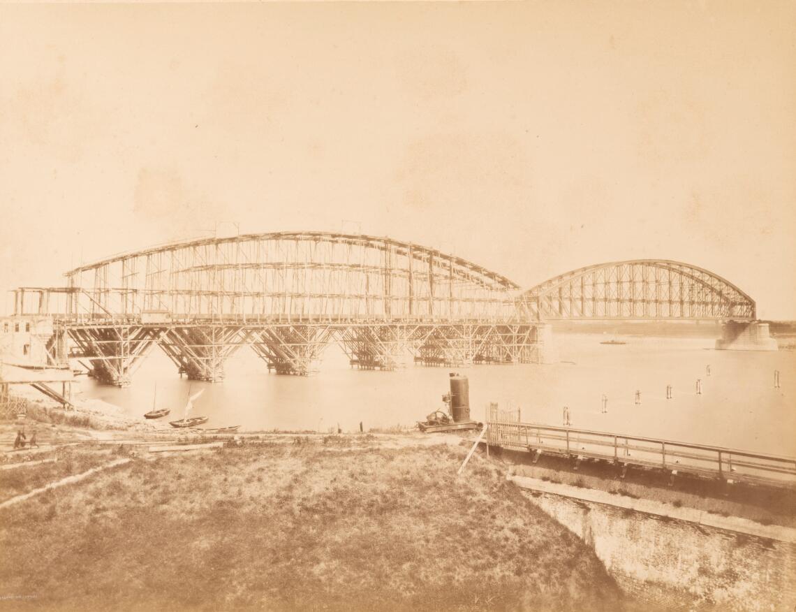 Spoorweg Brug over de Waal beneden Nijmegen (7 juli 1877)