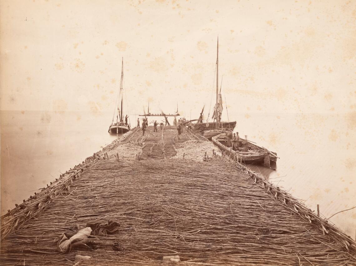 Bouw afsluitdijk in het IJ (1868)