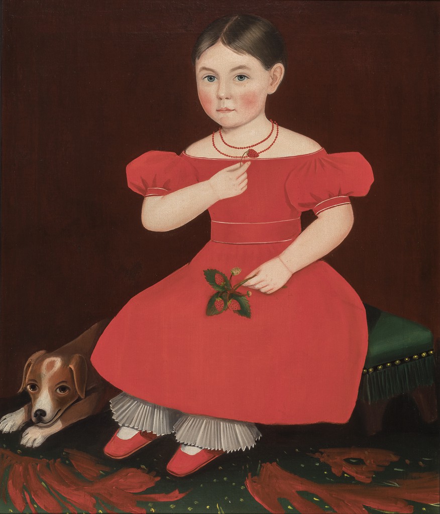 Girl in Red Dress with Cat and Dog Ammi Phillips Portrait Print Poster 16x14 